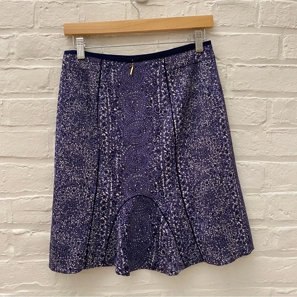 Tory Burch || Fluted Floral Medallion Logo Skirt‎ Blue Purple 2
